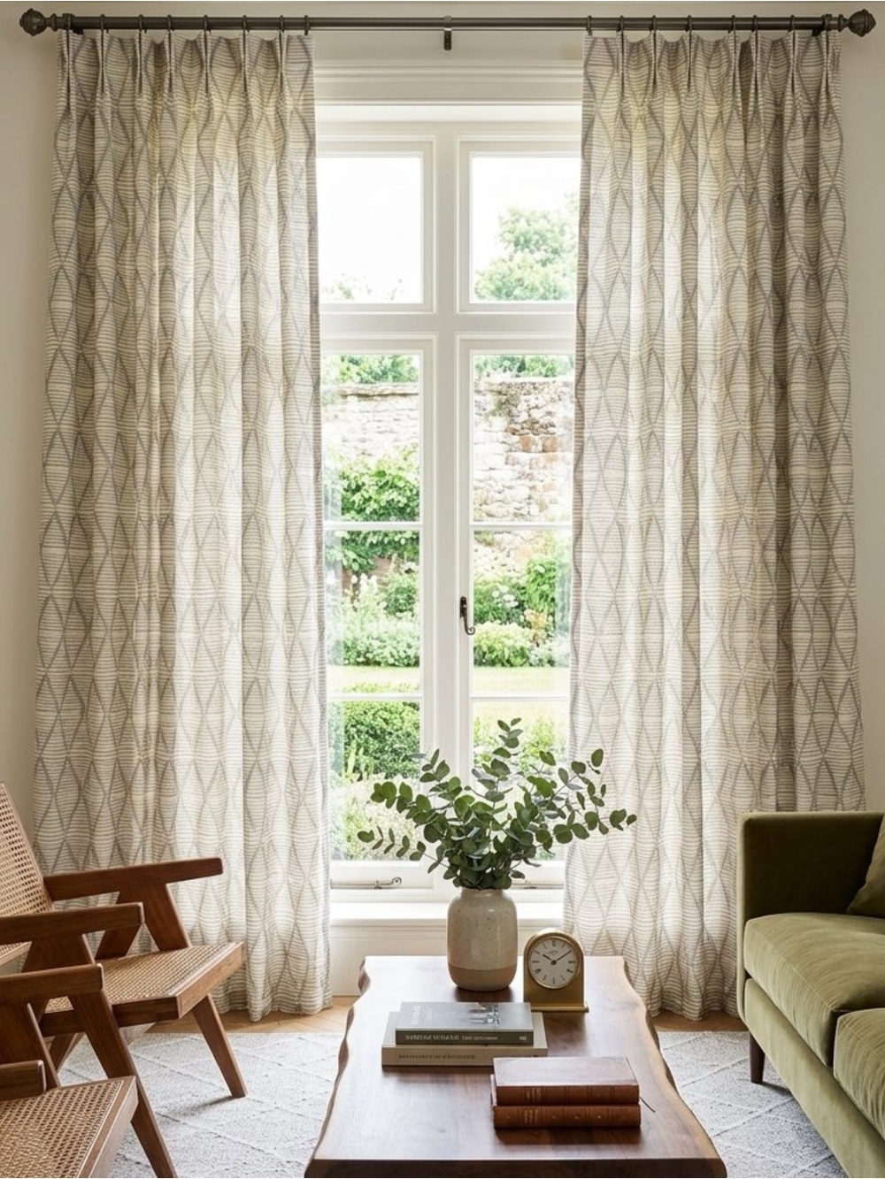 West Elm Diamond Stripe Cotton Canvas Curtain Panels Gray White Set of 2 48x84